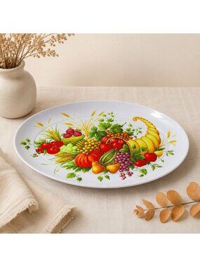 Vintage Brookpark Thanksgiving Serving Tray Large Melamine Harvest Cornucopia